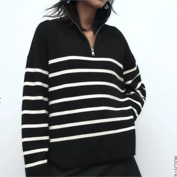 ‼️‼️SOLD‼️‼️ Zara Black Ribbed Half-Zip Sweater - Picture 2 of 5